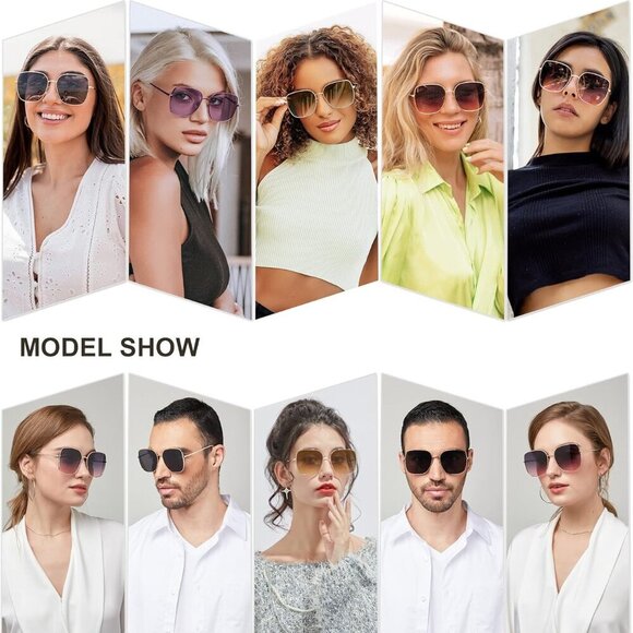 Oversized Metal Frame Sunglasses UV400 Protection Large Flat Lens Unisex - Picture 5 of 5